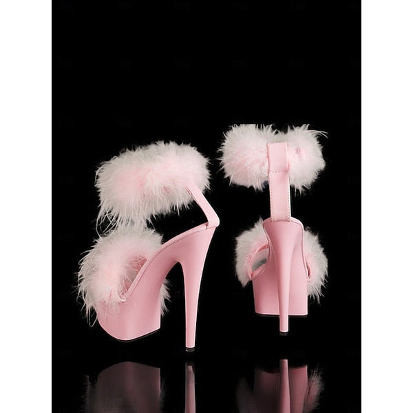 Sandals with Heels Platform Pink High Fluffy –Stylish FashionChic