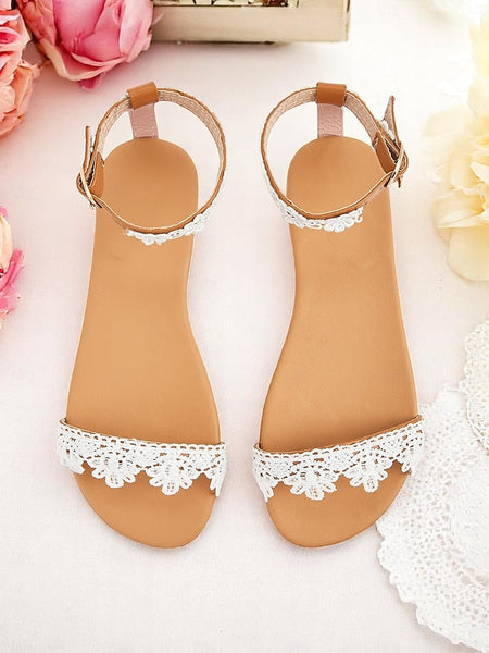 Floral Strap Sandals with Women's Ankle Lace White FashionChic