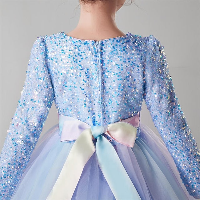 Flower Girl Girls' Solid Kids Dress Color Long Party FashionChic