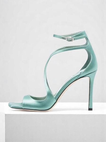 Stiletto Crisscross Heels Elegant - Women's Satin Lavender FashionChic