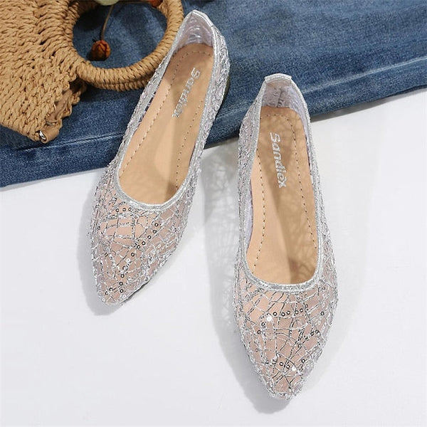 Elegant Mesh Sequin Flats Ballet Silver Women's – FashionChic