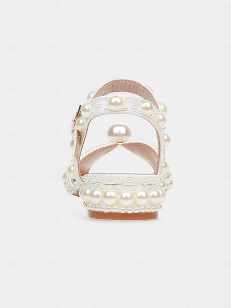 White Pearl-Embellished Heel Sandals Low – Women's FashionChic