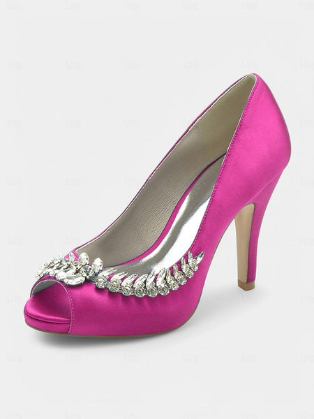 Peep-Toe Luxury – Embellishment Satin Crystal Blue with Heels FashionChic