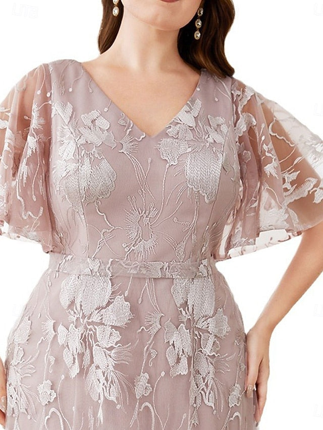 Curve Bride Size V Dress Mother the Neck Elegant Plus of FashionChic
