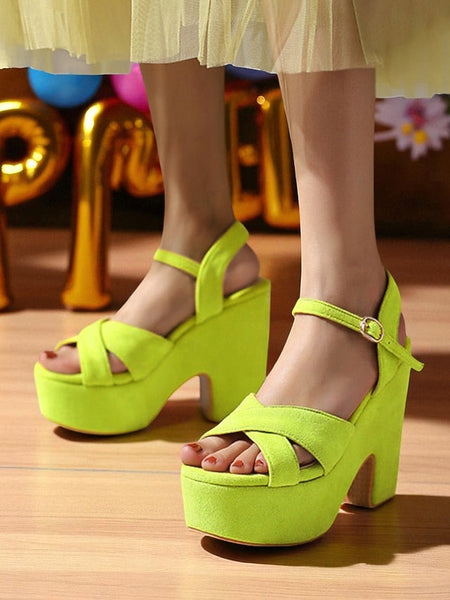 - Hot Pink Suede with Platform Ankle Sandals Strap Women's FashionChic