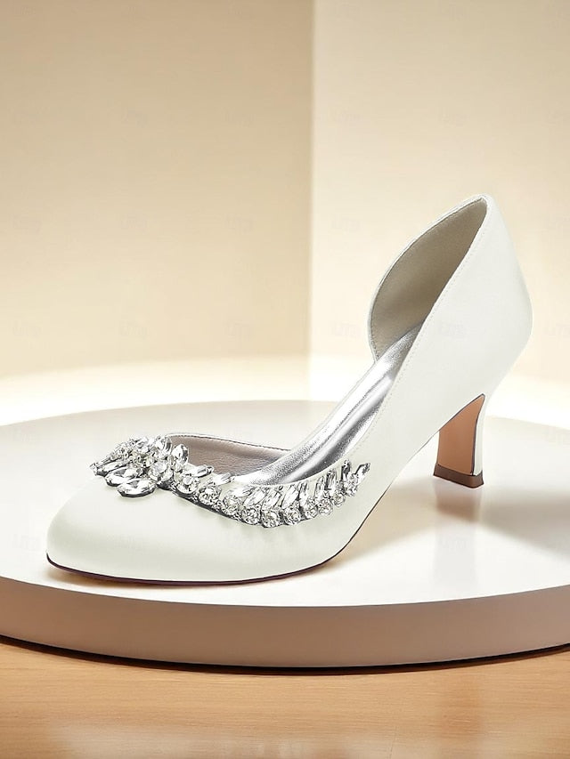 Heel Women's Silver Satin - Kitten Toe Low Heels Round FashionChic