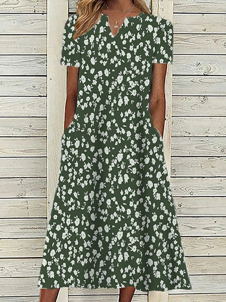 Women's Pink Dress Floral Graphic Print V Neck Midi Dress