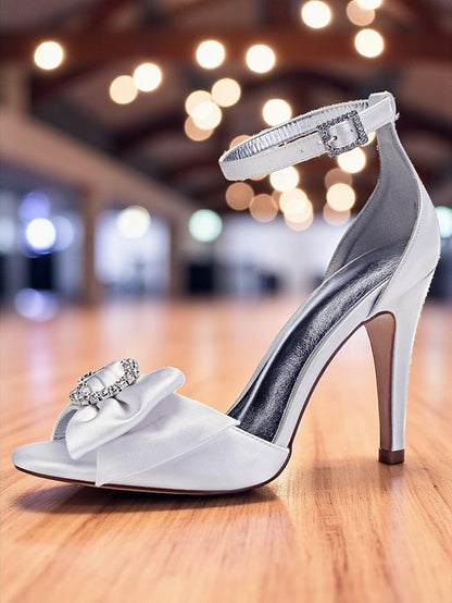 with Sandals Heel Purple Satin Women's Rhinestone High FashionChic