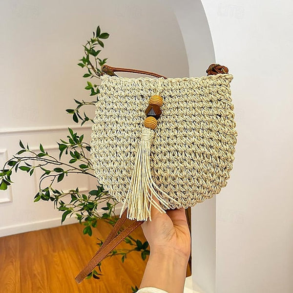 Tassel Women's Bag Woven Boho Handbag – Straw Crossbody FashionChic