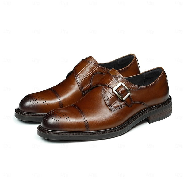 Dress Genuine Strap Black Men's Leather Monk First Shoes- FashionChic