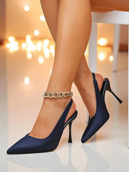 High Elegant Navy Blue Women's Slingback - Stiletto Heels FashionChic