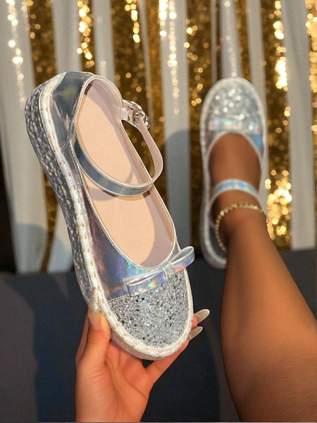 Women's Holographic Jane Platform Glitter Mary Shoes FashionChic