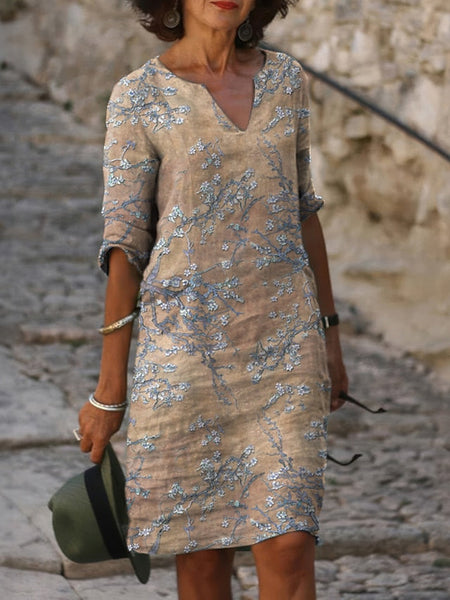 Women's Midi Dress Shift Dress Floral Print Split Neck FashionChic