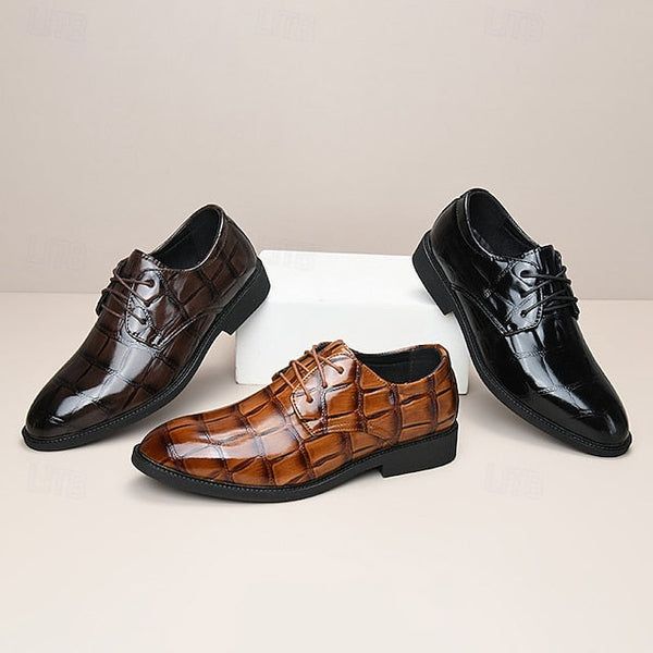 Shoes Dress Leather Brown Crocodile-Pattern Men's FashionChic