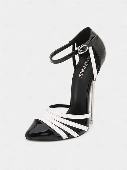 Women's Leather Patent Heels Stiletto and - Black Red FashionChic