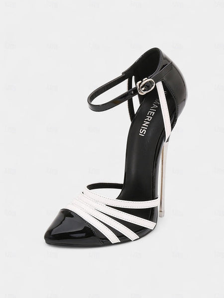 Women's Leather Patent Heels Stiletto and - Black Red FashionChic