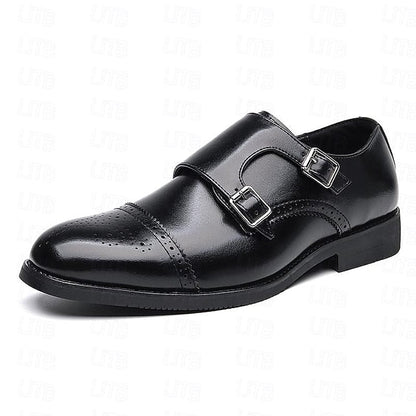 Double Men's Shoes Monk Strap Faux Brown with Dress Leather FashionChic