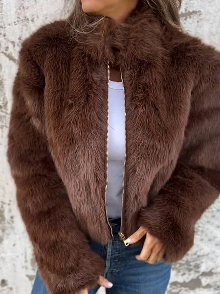 Warm Fur Zipper Coat Faux Casual Breathable Women's Plain FashionChic