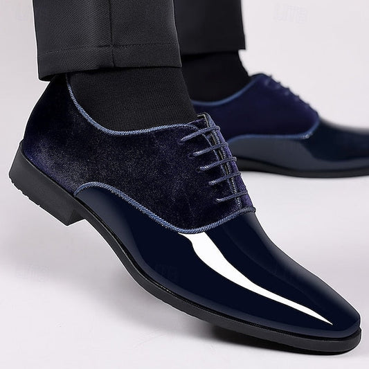 Patent Leather Dress with Navy Oxford Shoes Men's Blue FashionChic
