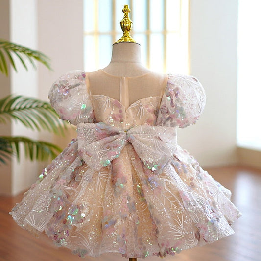 Short Party Kids Sleeve Dress Solid Girls' Color FashionChic