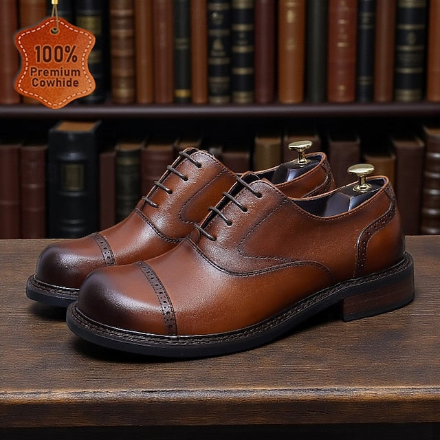 Toe Cap Dress Genuine Men's Leather Shoes- First Oxford FashionChic
