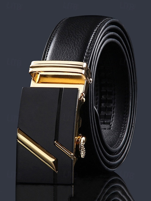 Metal Black with Leather Elegant Adjustable Belt Men's FashionChic