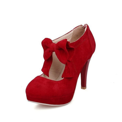 Pumps Platform Vintage Heel High Suede Women's Red – Bow FashionChic