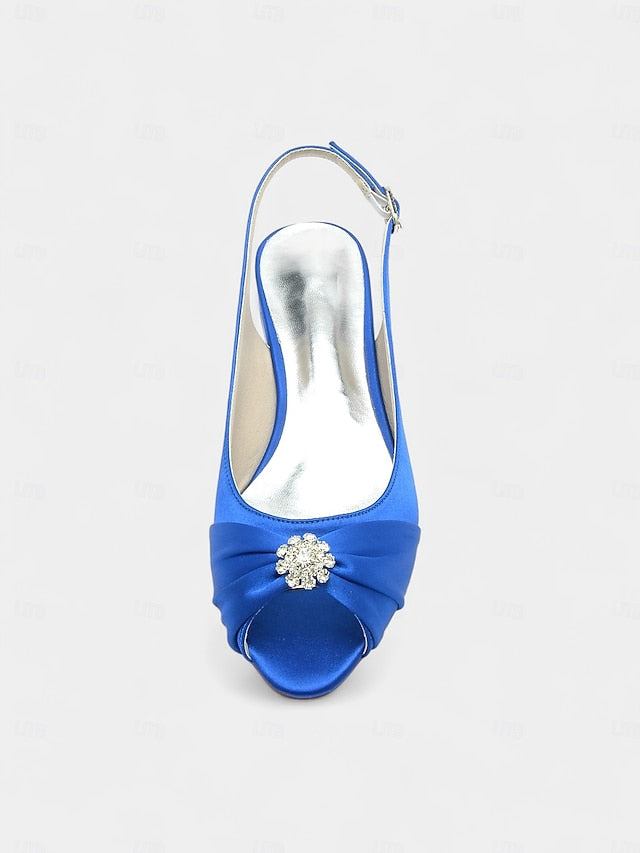 Women's Wedding Heels with Crystal Satin Slingback FashionChic