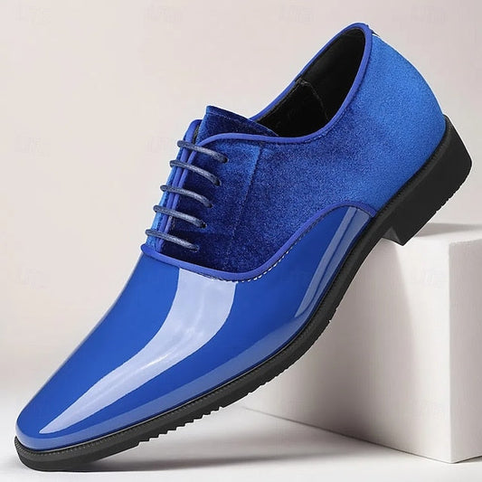 Finish Velvet with Blue Men's White Shoes Dress Glossy and FashionChic