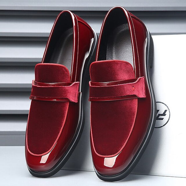 Sleek Leather Men's Velvet Design Faux Red – with Loafers FashionChic