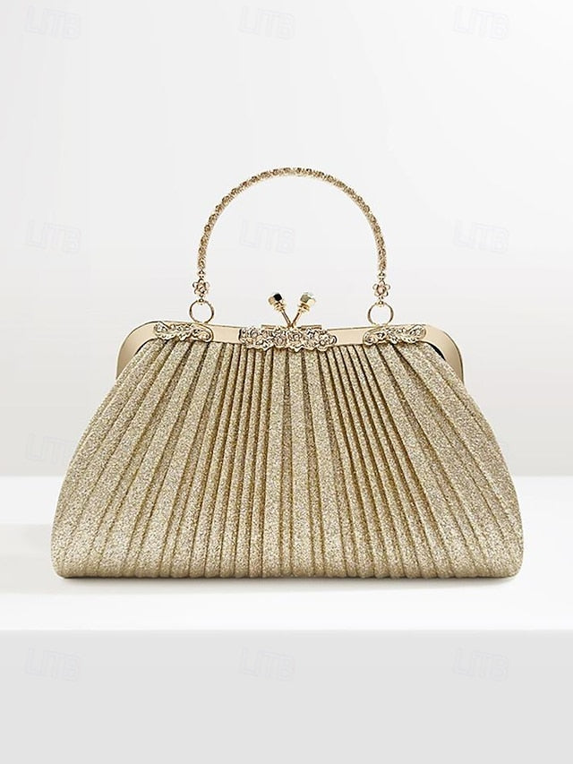 with Pleated Glitter Women's Vintage Clutch Evening Purse FashionChic