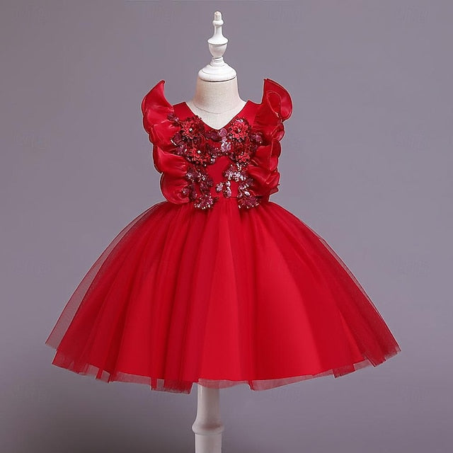 Color Dress Flower Girls' Solid Party Sequin Kids FashionChic