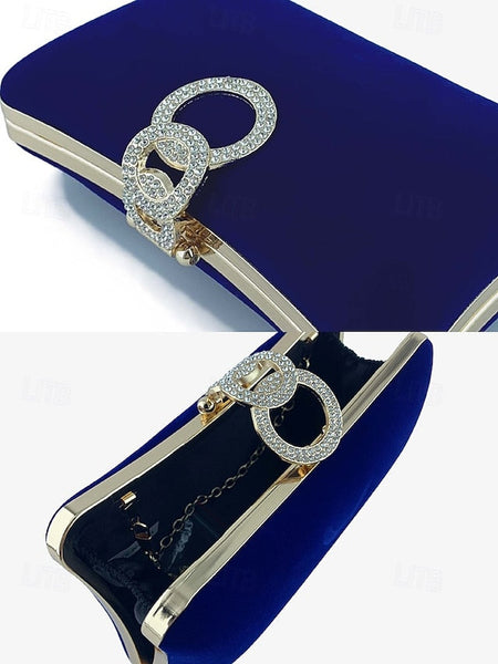 Velvet with Blue Bag Ring Clutch Rhinestone Women's Elegant FashionChic