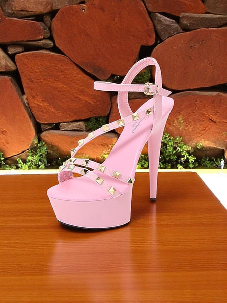 Platform with Studded Women's Straps Heels Stiletto FashionChic