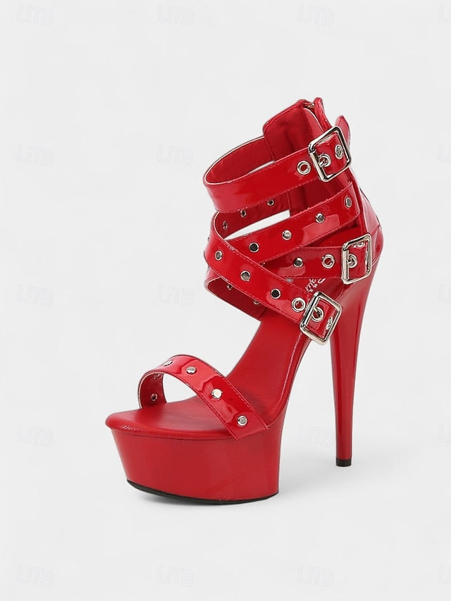 Women's with Platform Straps High White Heels Buckled and FashionChic