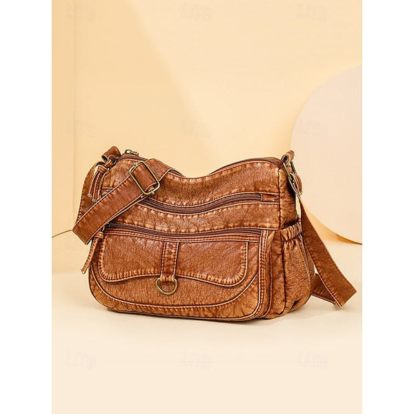 Crossbody Brown Vintage Women's Faux Bag with Leather FashionChic