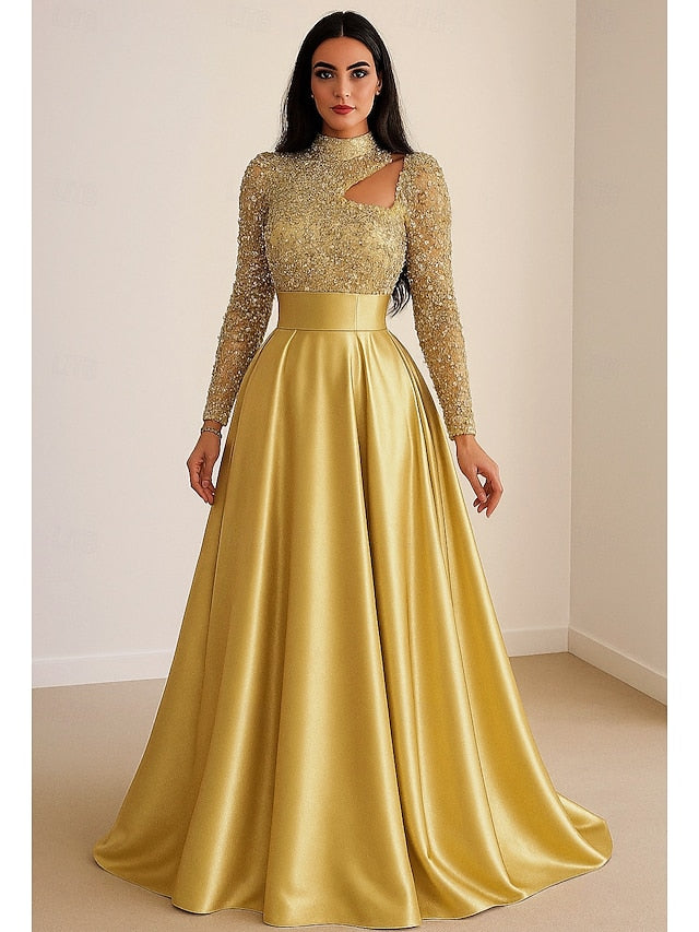 Black Formal Dress A-Line Carnival Gown Evening Sequined Elegant FashionChic