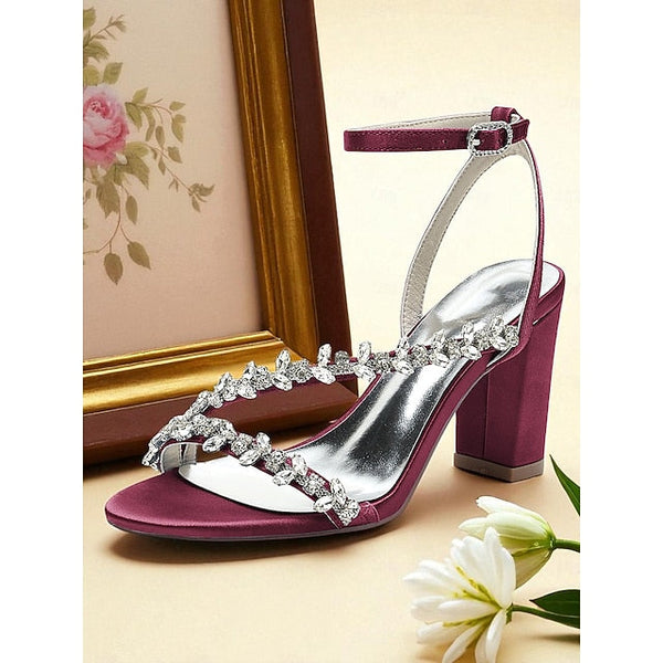 White Women's with Straps Sandals Rhinestone - Block Heel FashionChic