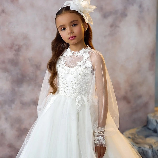 Party First Dress Solid Communion Kids Color Girls' FashionChic