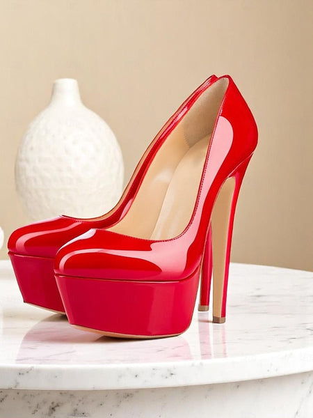 Platform Black Women's Pointed-Toe and with Heels Patent FashionChic