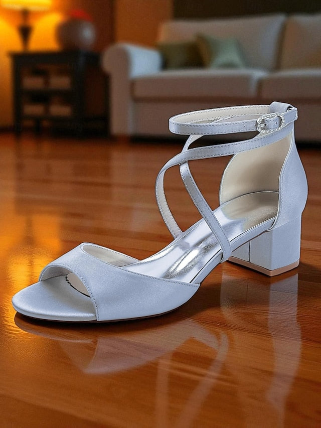 Sandals - Block with Ankle Heel Satin Elegant Strap Women's FashionChic