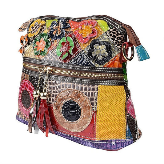 - Shoulder Women's Bag Colorful Bohemian Leather Patchwork FashionChic