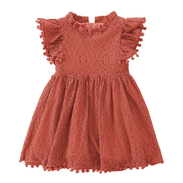 Girls' Party Solid Dress Color Short Sleeve Kids FashionChic