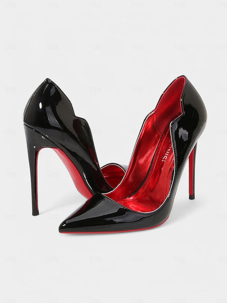 High – Soles Pointed Heels Patent Red with Leather Black Toe FashionChic