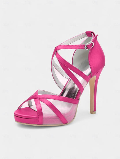 Heel Cross White Sandals - with Satin High Straps Perfect Bridal FashionChic