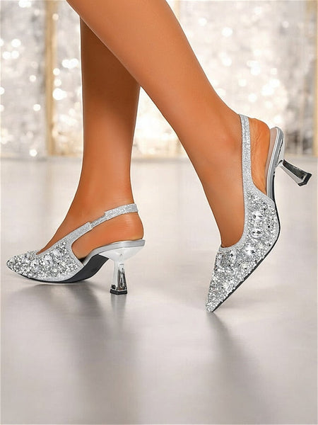with Slingback Gold Rhinestone Heels Women's Pearl FashionChic