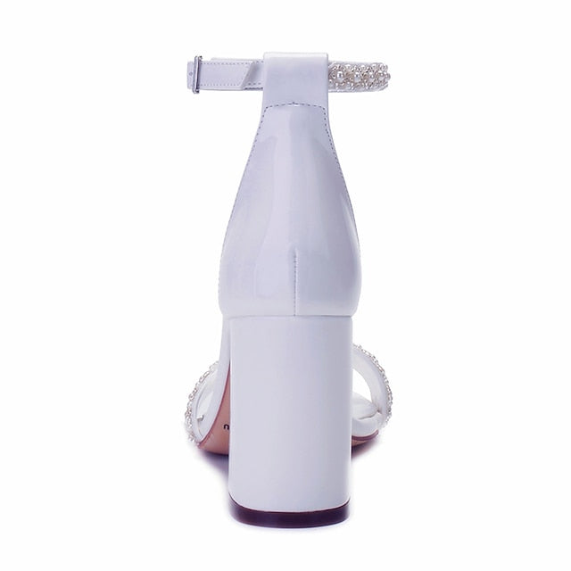 Women's Ankle Embellished White Ivory Block Pearl Strap FashionChic