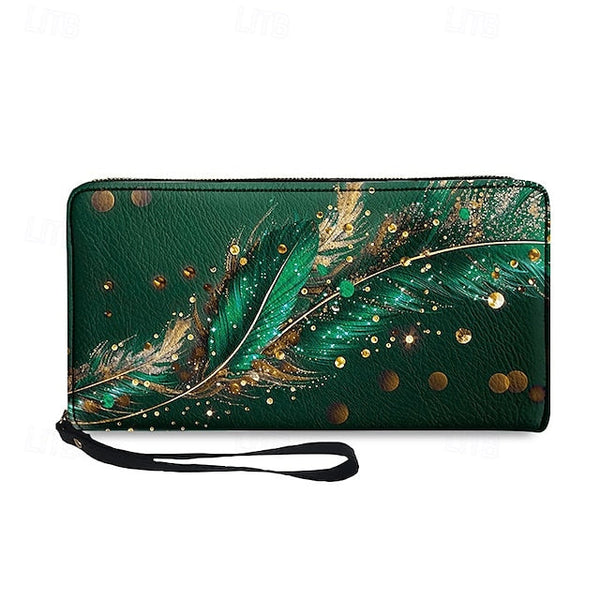 Women's with Gilded Large Capacity Wallet Feather Print FashionChic