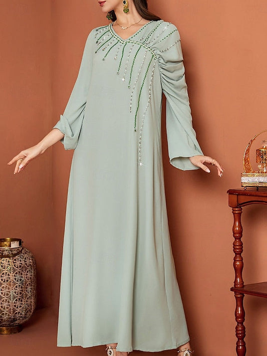 V Elegant of Bride A-Line Floor the Mother Length Neck Dress FashionChic