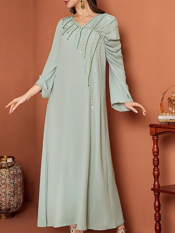 V the of Elegant Bride Dress Mother Floor Neck A-Line Length FashionChic